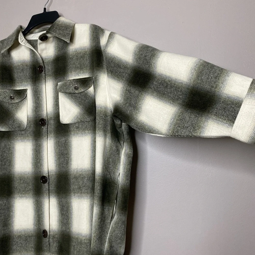 Basin and Range Flannel Plaid‎ Oversized Shacket Jacket Women Sz XS Wool Blend